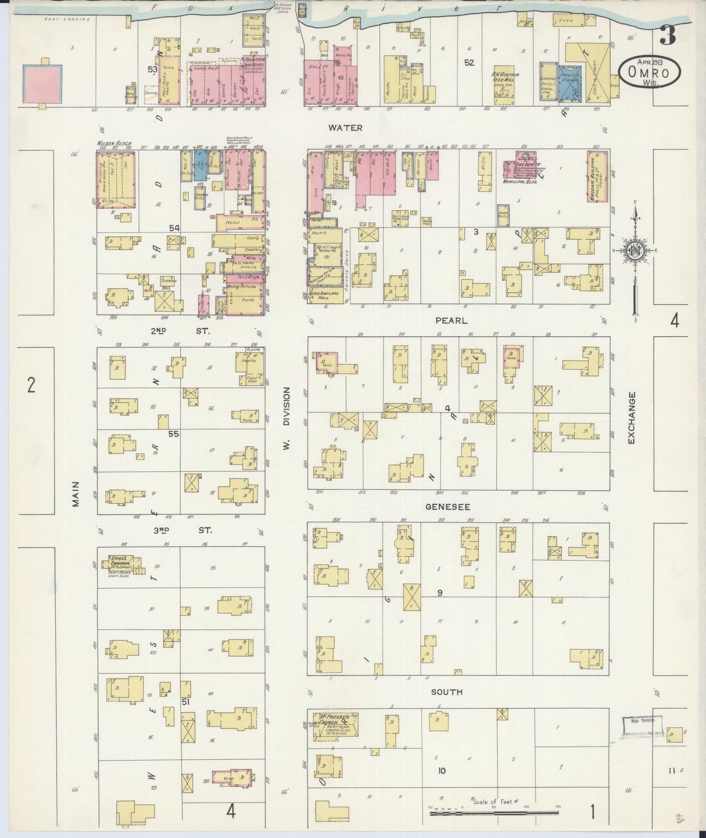 Sanborn Fire Insurance Map from Omro, Winnebago County, Wisconsin (1913), Sheet #0003 - Historic Sanborn Fire Insurance Map Print, vintage old map wall art, antique decor, genealogy gift, Wisconsin Wisconsin map