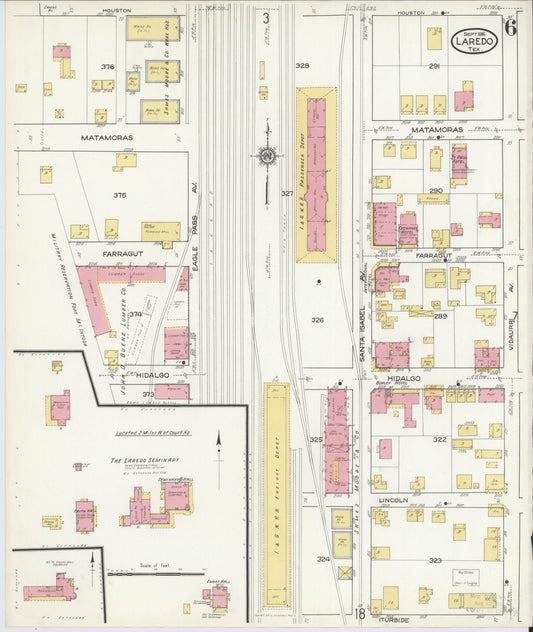 Sanborn Fire Insurance Map from Laredo, Webb County, Texas (1916), Sheet #0006 - Historic Sanborn Fire Insurance Map Print, vintage old map wall art, antique decor, genealogy gift, Texas Texas map