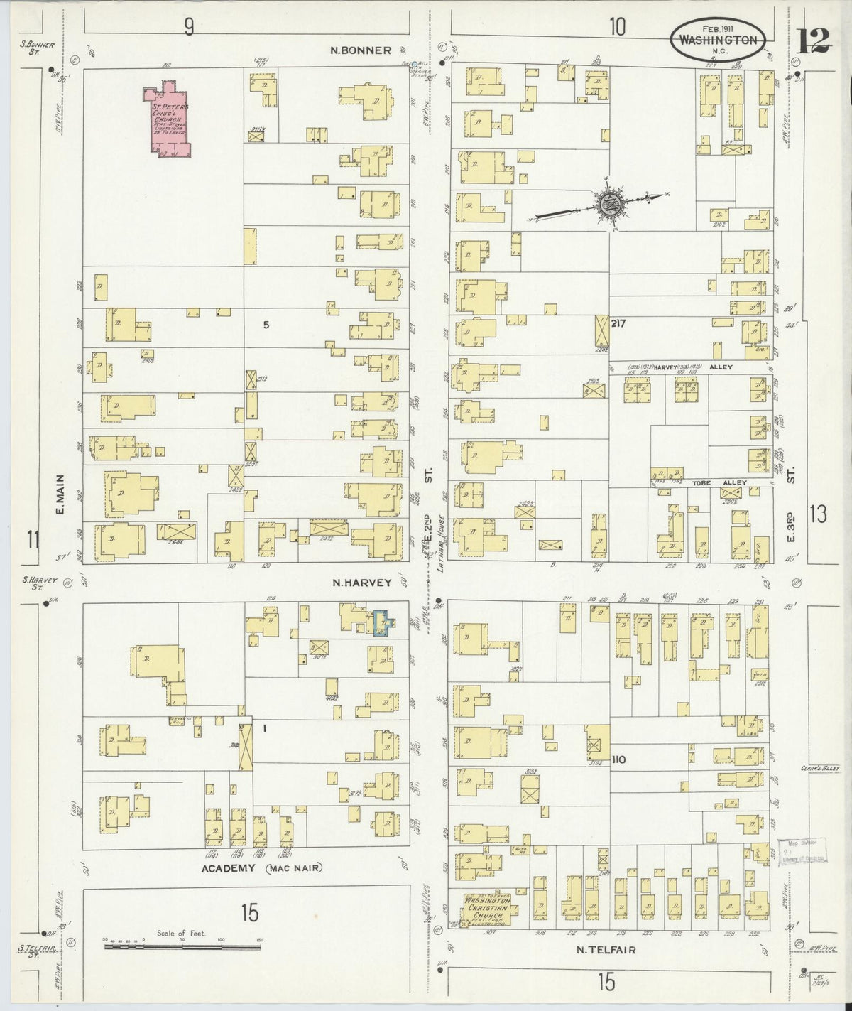 Sanborn Fire Insurance Map from Washington, Beaufort County, North Carolina (1911), Sheet #0012 - Complete Map Set gallery image, historic Sanborn map, vintage wall art, Washington Washington