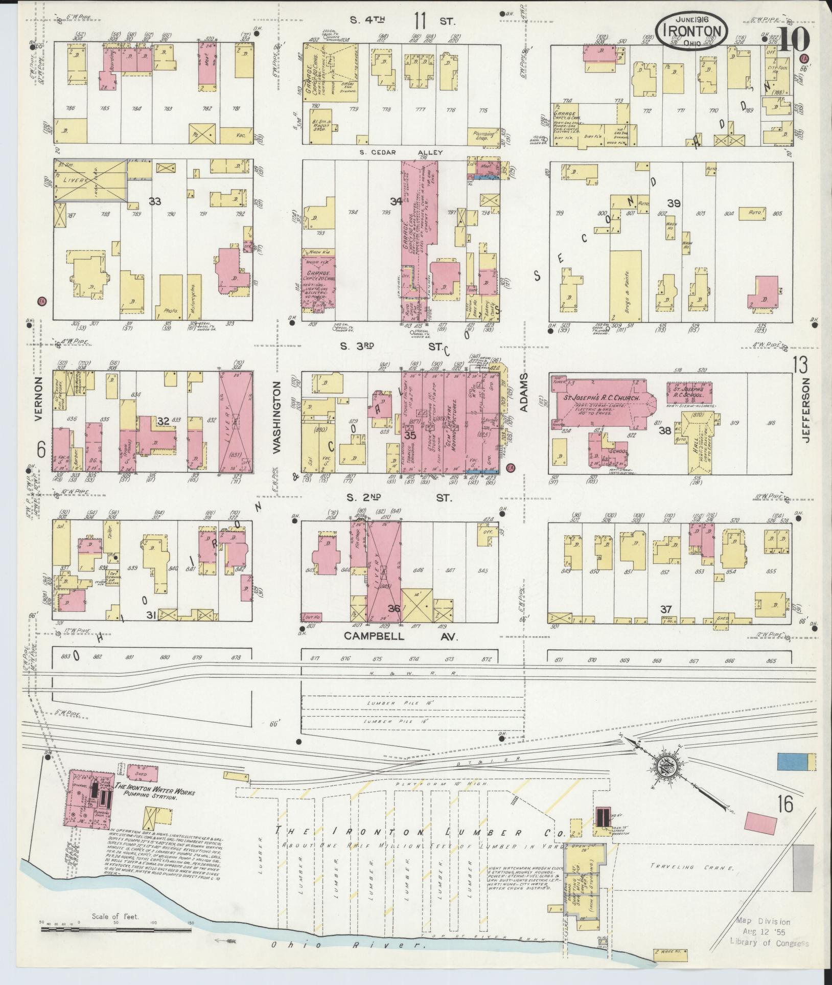 Sanborn Fire Insurance Map from Ironton, Lawrence County, Ohio (1916), Sheet #0010 - Historic Sanborn Fire Insurance Map Print, vintage old map wall art, antique decor, genealogy gift, Ohio Ohio map