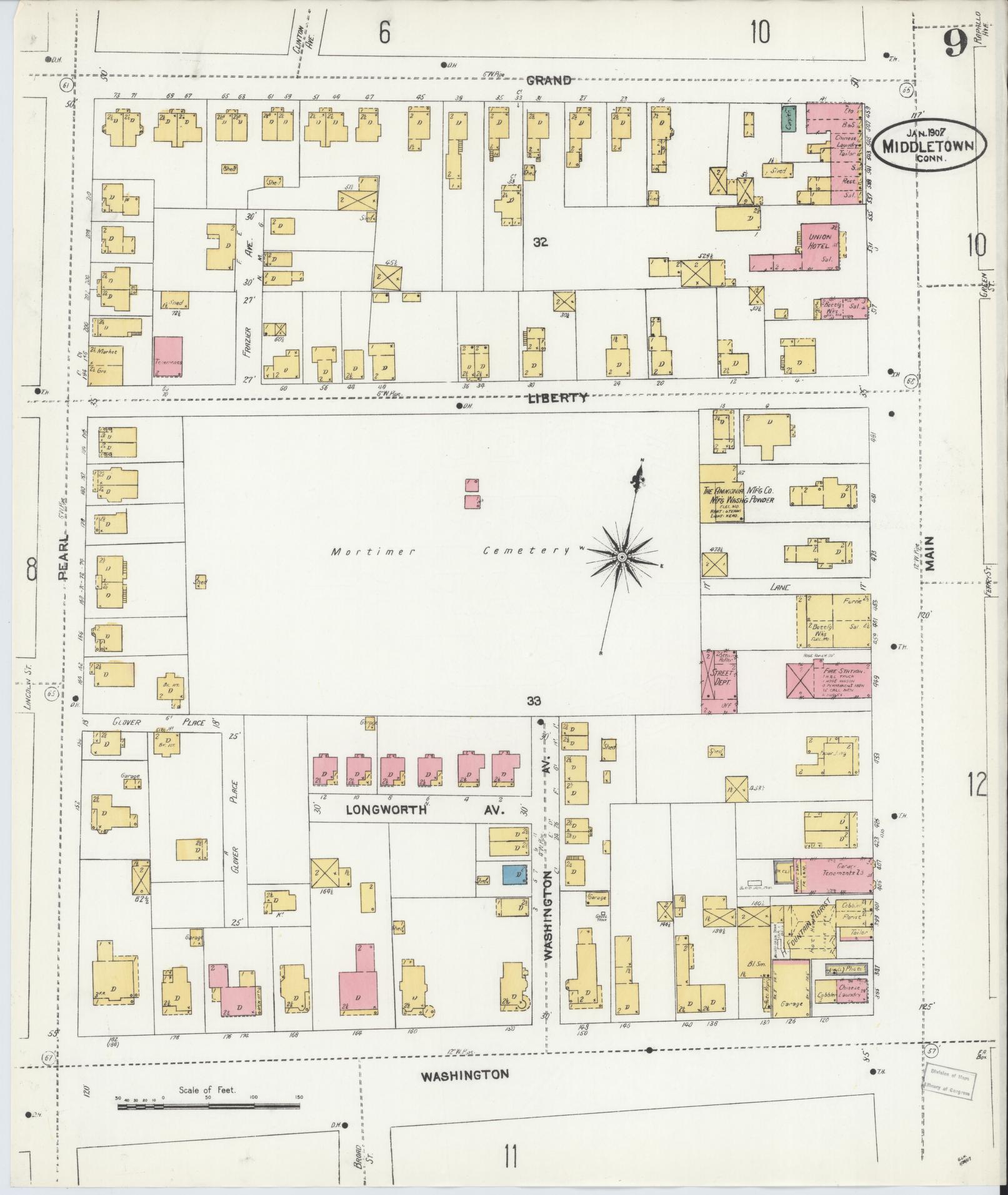 Sanborn Fire Insurance Map from Middletown, Middlesex County, Connecticut (1907), Sheet #0009 - Historic Sanborn Fire Insurance Map Print, vintage old map wall art, antique decor, genealogy gift, Connecticut Connecticut map