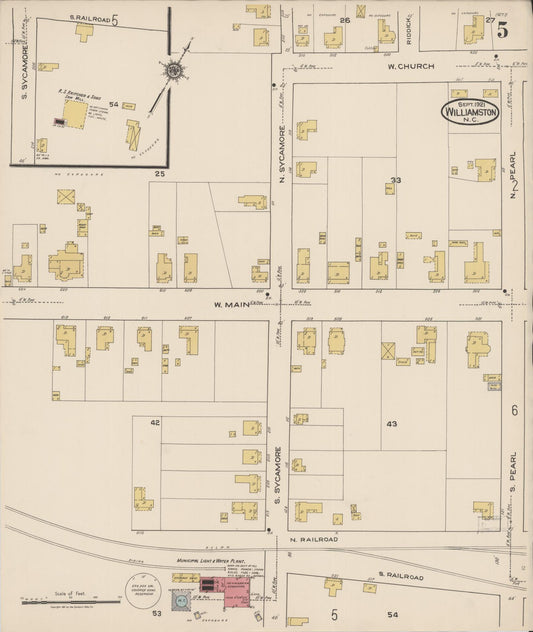 Sanborn Fire Insurance Map from Williamston, Martin County, North Carolina (1921), Sheet #0005 - Historic Sanborn Fire Insurance Map Print, vintage old map wall art, antique decor, genealogy gift, North Carolina North Carolina map