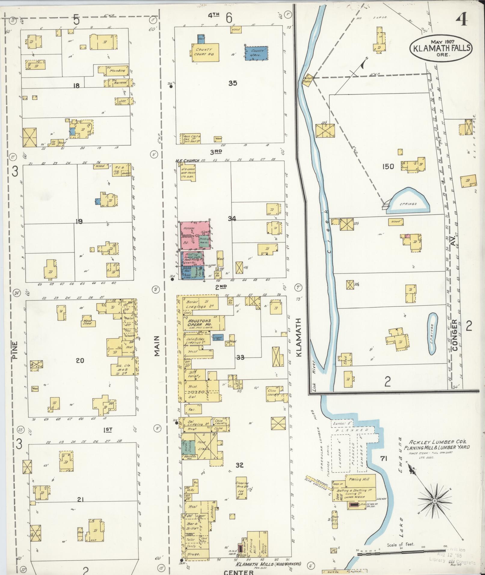Sanborn Fire Insurance Map from Klamath Falls, Klamath County, Oregon (1907), Sheet #0004 - Complete Map Set gallery image, historic Sanborn map, vintage wall art, Oregon Oregon