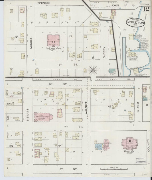 Sanborn Fire Insurance Map from Appleton, Outagamie County, Wisconsin (1886), Sheet #0012 - Historic Sanborn Fire Insurance Map Print, vintage old map wall art, antique decor, genealogy gift, Wisconsin Wisconsin map