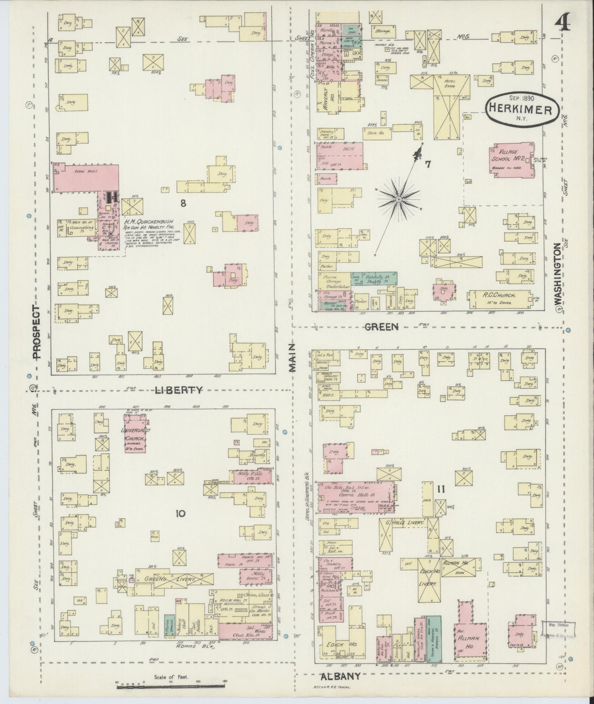 Sanborn Fire Insurance Map from Herkimer, Herkimer County, New York (1890), Sheet #0004 - Historic Sanborn Fire Insurance Map Print, vintage old map wall art, antique decor, genealogy gift, New York New York map