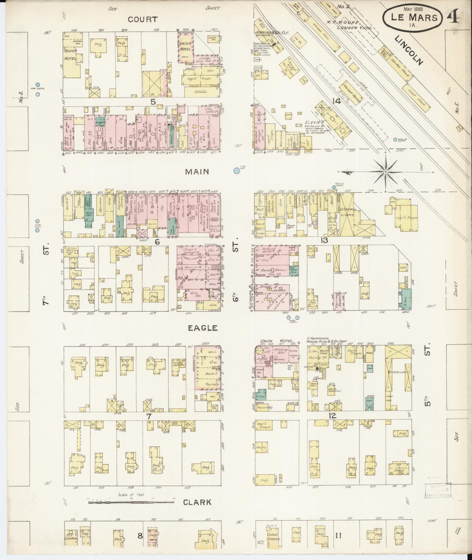 Sanborn Fire Insurance Map from Le Mars, Plymouth County, Iowa (1888), Sheet #0004 - Historic Sanborn Fire Insurance Map Print, vintage old map wall art