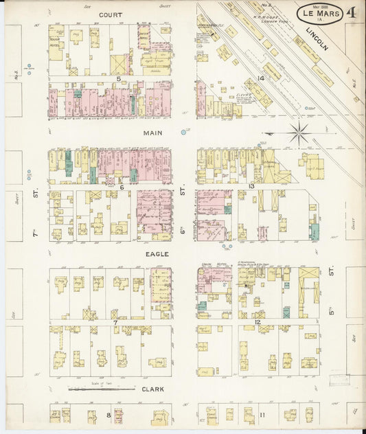 Sanborn Fire Insurance Map from Le Mars, Plymouth County, Iowa (1888), Sheet #0004 - Historic Sanborn Fire Insurance Map Print, vintage old map wall art