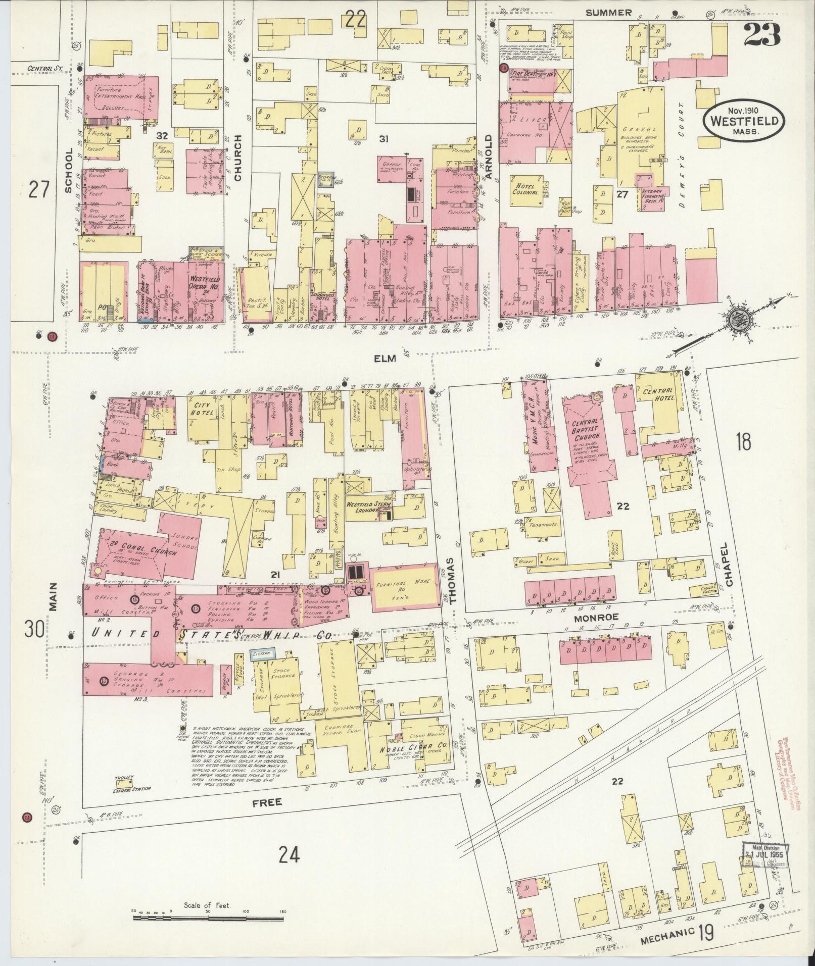 Sanborn Fire Insurance Map from Westfield, Hampden County, Massachusetts (1910), Sheet #0023 - Historic Sanborn Fire Insurance Map Print, vintage old map wall art, antique decor, genealogy gift, Massachusetts Massachusetts map