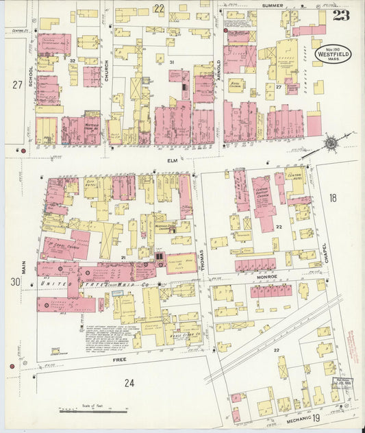 Sanborn Fire Insurance Map from Westfield, Hampden County, Massachusetts (1910), Sheet #0023 - Historic Sanborn Fire Insurance Map Print, vintage old map wall art, antique decor, genealogy gift, Massachusetts Massachusetts map
