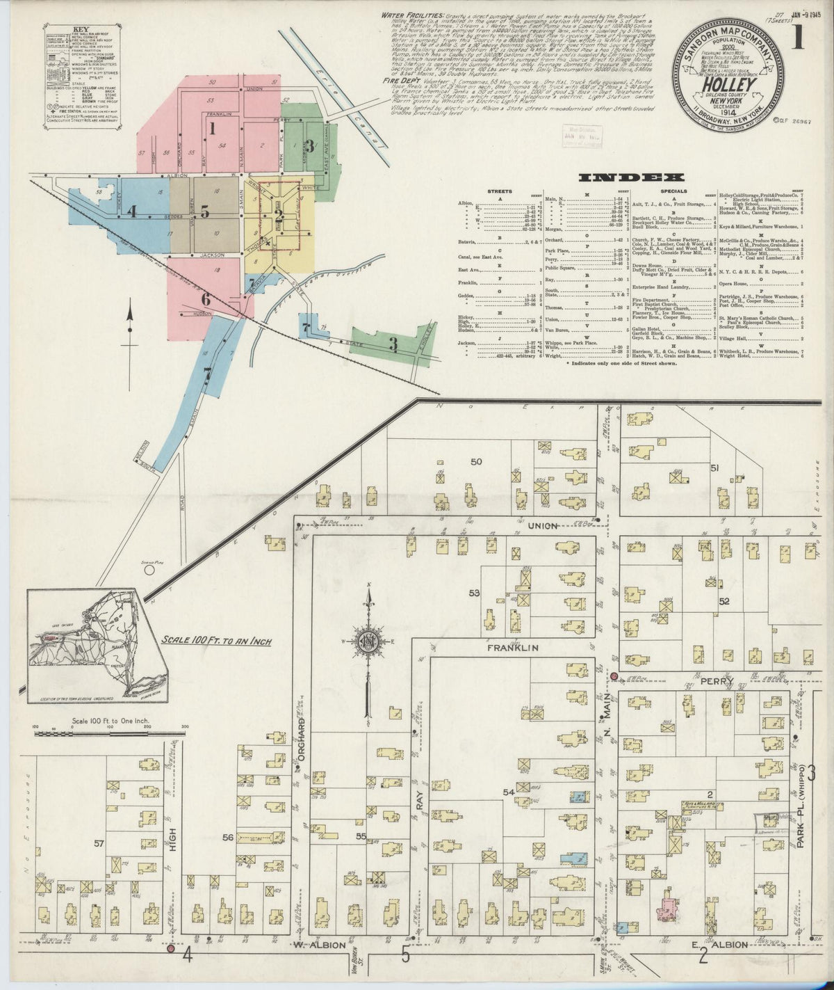 Sanborn Fire Insurance Map from Holley, Orleans County, New York (1914), Sheet #0001 - Complete Map Set gallery image, historic Sanborn map, vintage wall art, New York New York