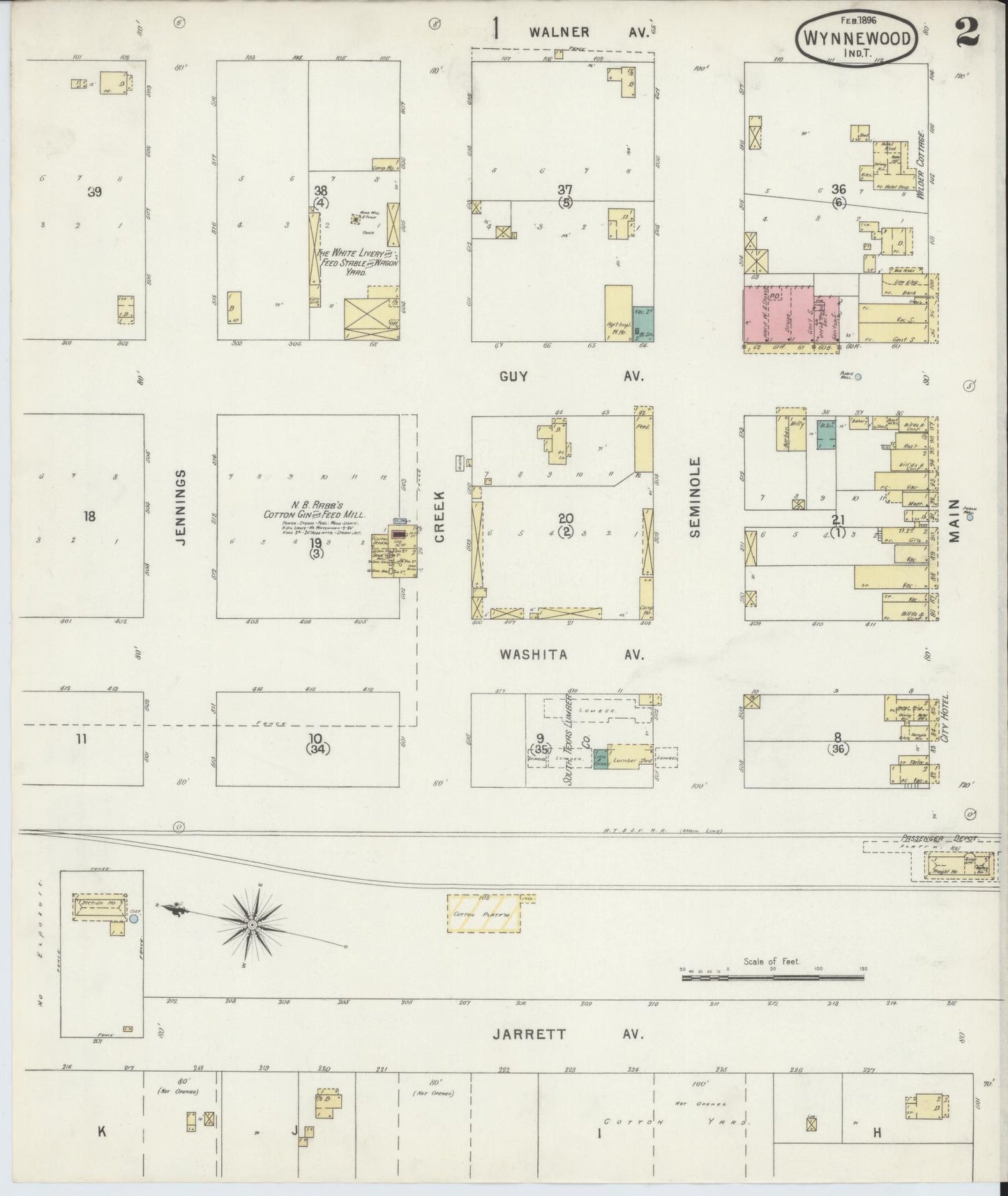 Sanborn Fire Insurance Map from Wynnewood, Garvin County, Oklahoma (1896), Sheet #0002 - Complete Map Set gallery image, historic Sanborn map, vintage wall art, Oklahoma Oklahoma