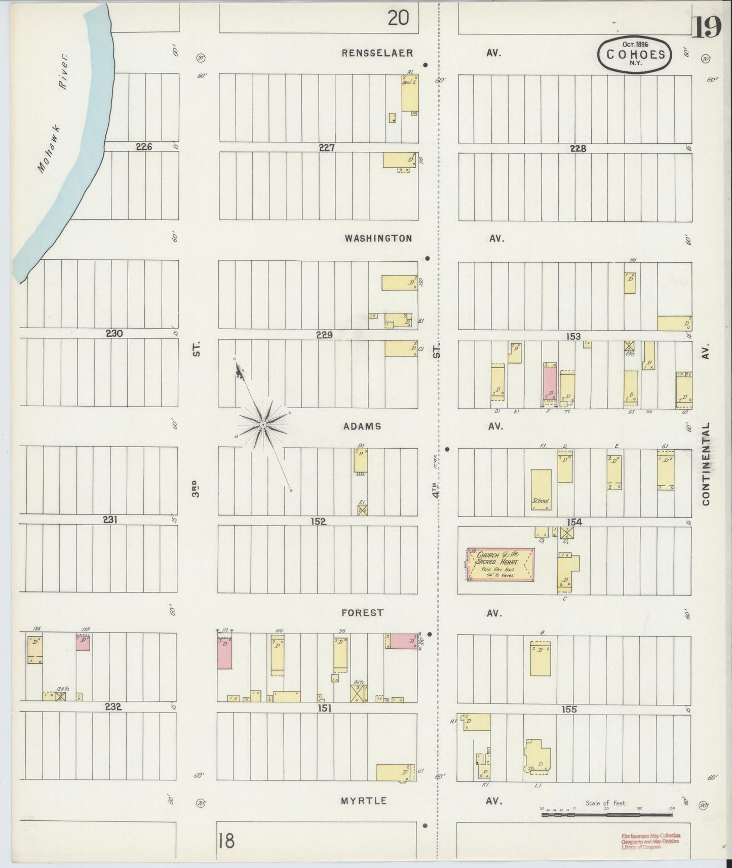 Sanborn Fire Insurance Map from Cohoes, Albany County, New York (1896), Sheet #0019 - Historic Sanborn Fire Insurance Map Print, vintage old map wall art, antique decor, genealogy gift, New York New York map
