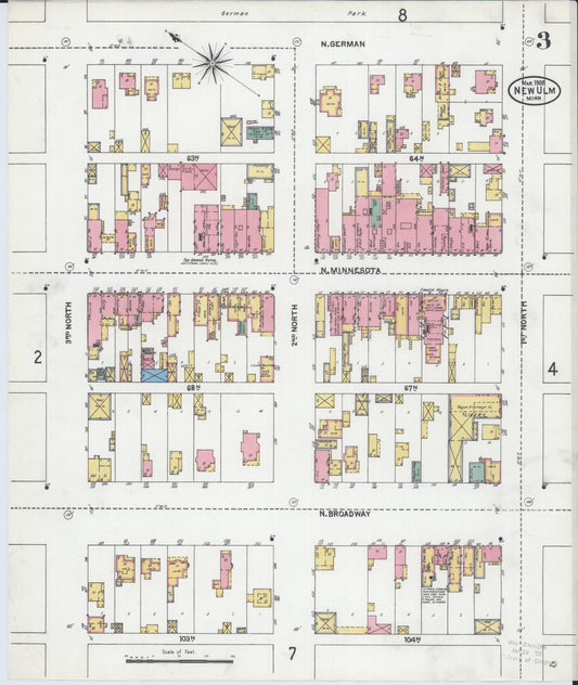 Sanborn Fire Insurance Map from New Ulm, Brown County, Minnesota (1905), Sheet #0003 - Historic Sanborn Fire Insurance Map Print, vintage old map wall art, antique decor, genealogy gift, Minnesota Minnesota map