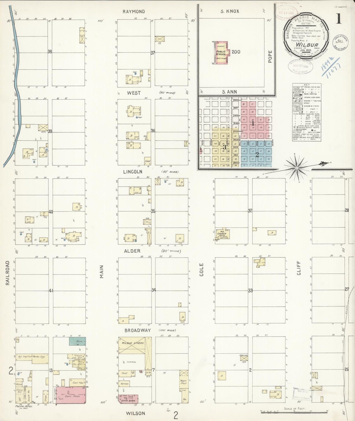 Sanborn Fire Insurance Map from Wilbur, Lincoln County, Washington (1899), Sheet #0001 - Historic Sanborn Fire Insurance Map Print, vintage old map wall art, antique decor, genealogy gift, Washington Washington map