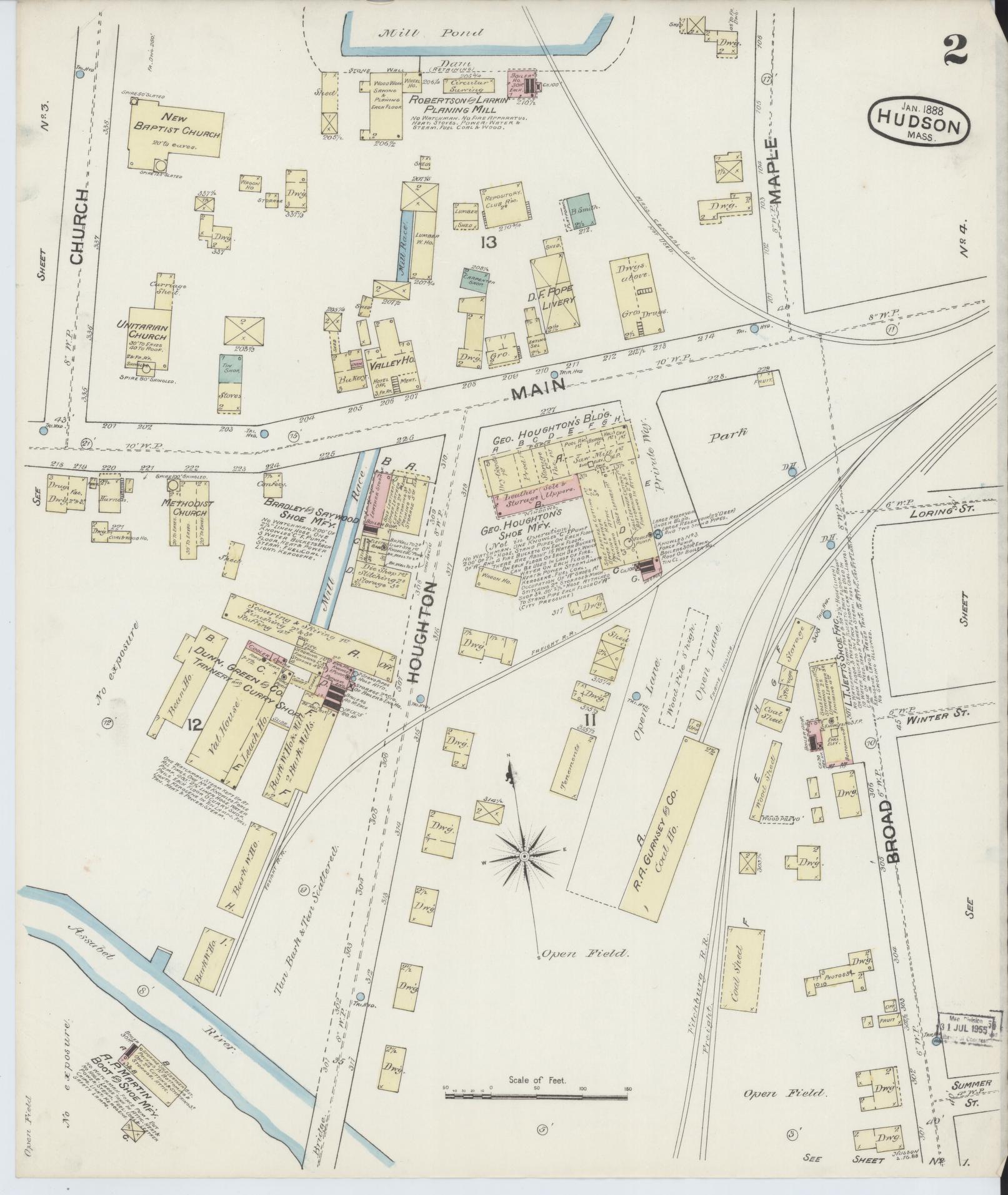 Sanborn Fire Insurance Map from Hudson, Middlesex County, Massachusetts (1888), Sheet #0002 - Historic Sanborn Fire Insurance Map Print, vintage old map wall art, antique decor, genealogy gift, Massachusetts Massachusetts map