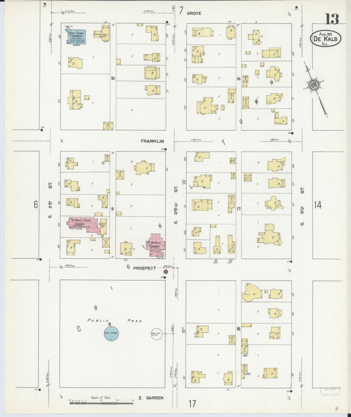 Sanborn Fire Insurance Map from De Kalb, De Kalb County, Illinois (1912), Sheet #0013 - Complete Map Set gallery image, historic Sanborn map, vintage wall art, Illinois Illinois