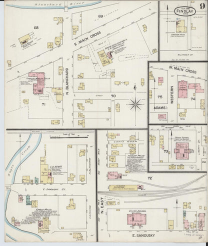 Sanborn Fire Insurance Map from Findlay, Hancock County, Ohio (1887), Sheet #0009 - Historic Sanborn Fire Insurance Map Print, vintage old map wall art, antique decor, genealogy gift, Ohio Ohio map