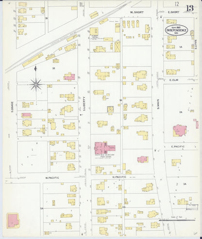 Sanborn Fire Insurance Map from Independence, Jackson County, Missouri (1907), Sheet #0013 - Complete Map Set gallery image, historic Sanborn map, vintage wall art, Missouri Missouri