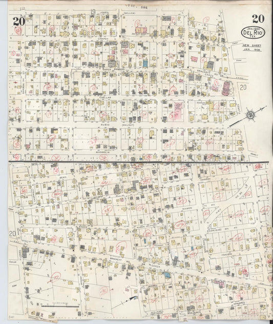 Sanborn Fire Insurance Map from Del Rio, Val Verde County, Texas (1948), Sheet #0020 - Historic Sanborn Fire Insurance Map Print, vintage old map wall art, antique decor, genealogy gift, Texas Texas map
