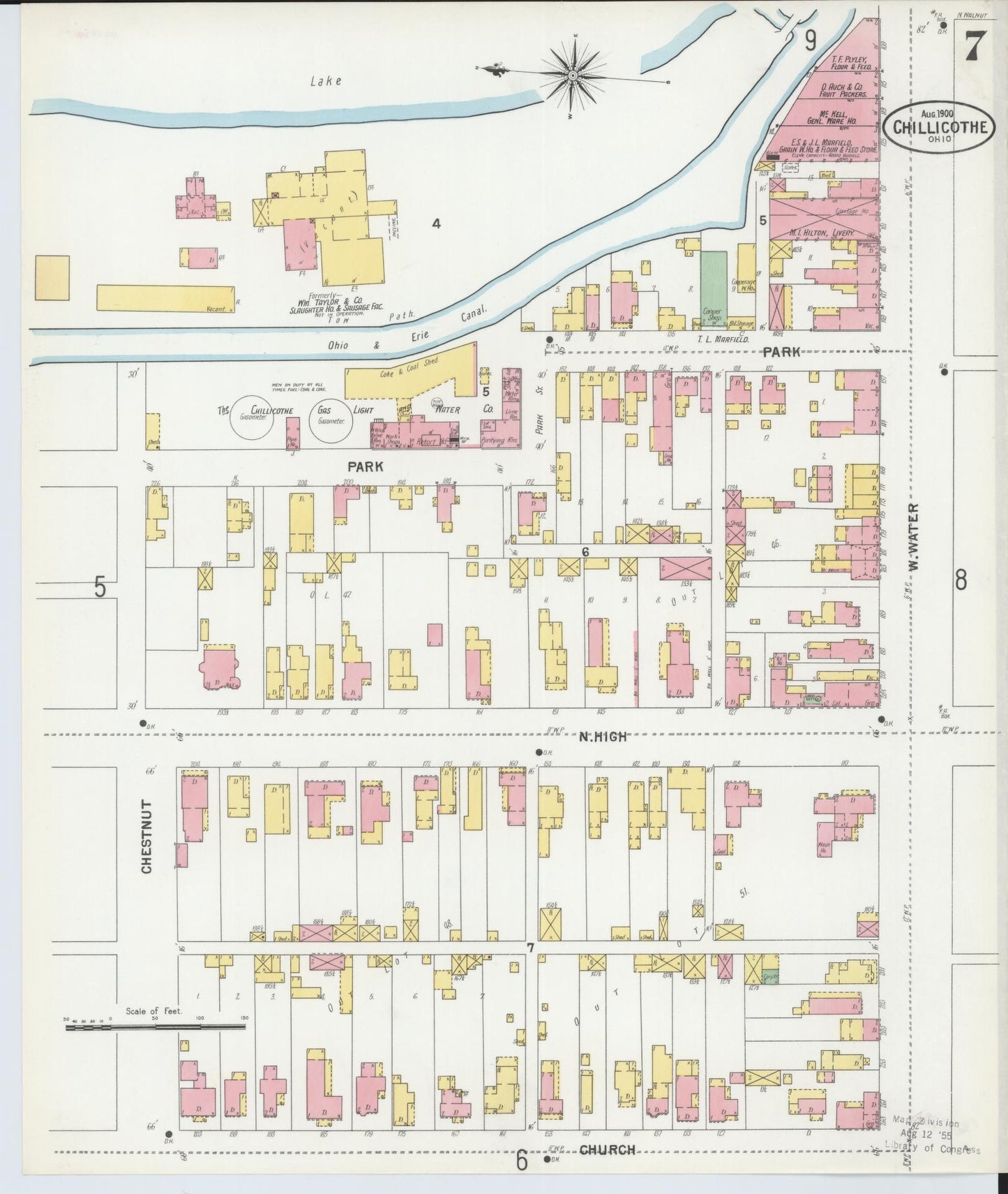 Sanborn Fire Insurance Map from Chillicothe, Ross County, Ohio (1900), Sheet #0007 - Complete Map Set gallery image, historic Sanborn map, vintage wall art, Ohio Ohio