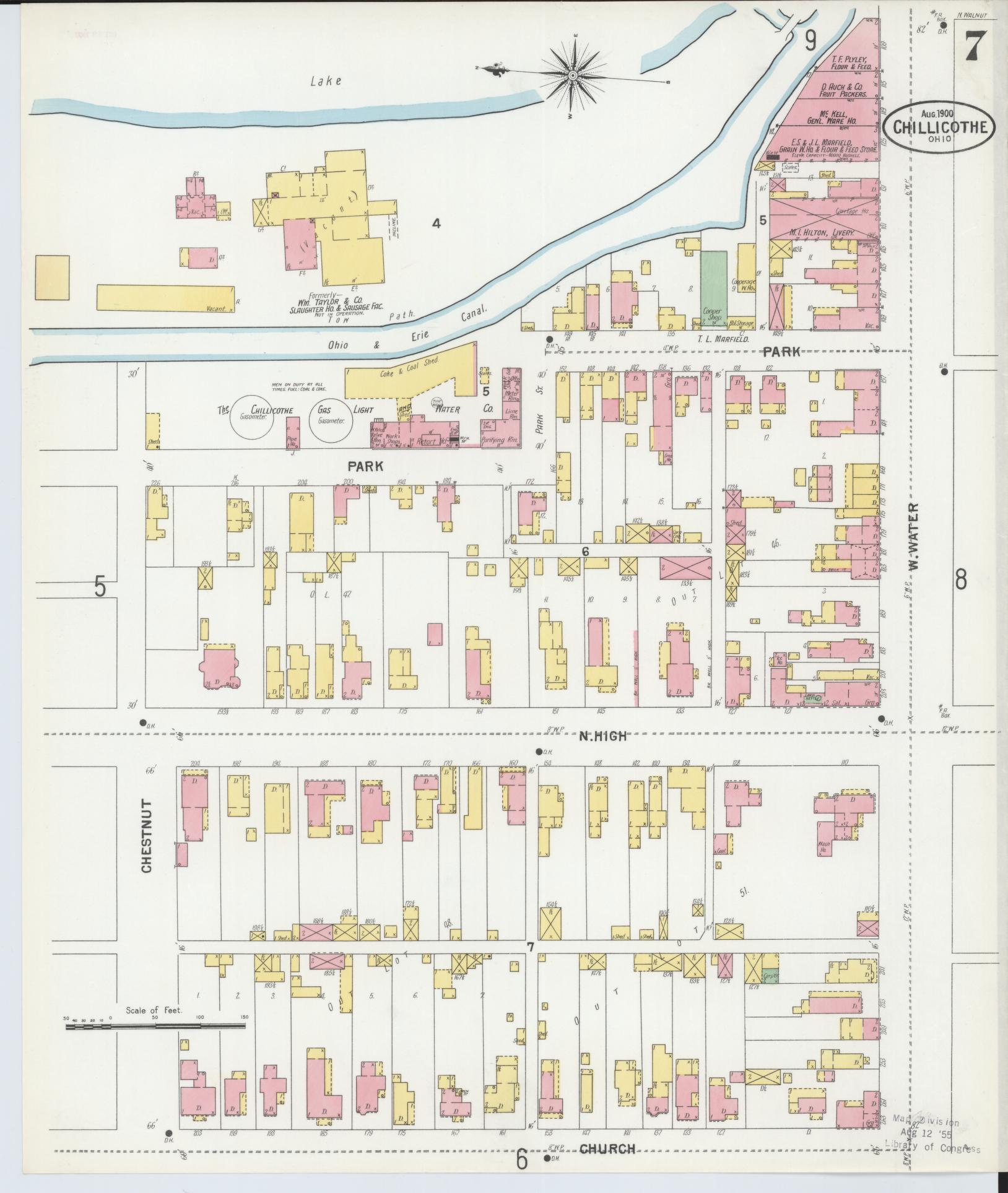 Sanborn Fire Insurance Map from Chillicothe, Ross County, Ohio (1900), Sheet #0007 - Complete Map Set gallery image, historic Sanborn map, vintage wall art, Ohio Ohio