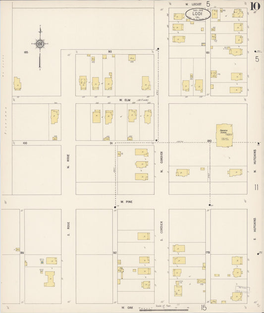 Sanborn Fire Insurance Map from Lodi, San Joaquin County, California (1916), Sheet #0010 - Historic Sanborn Fire Insurance Map Print, vintage old map wall art, antique decor, genealogy gift, California California map