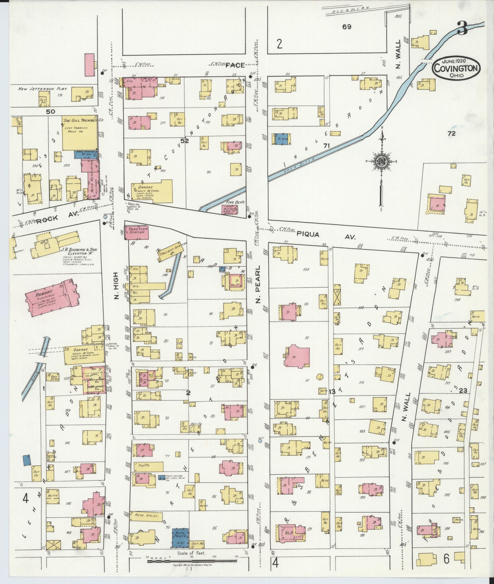 Sanborn Fire Insurance Map from Covington, Miami County, Ohio (1920), Sheet #0003 - Historic Sanborn Fire Insurance Map Print, vintage old map wall art, antique decor, genealogy gift, Ohio Ohio map