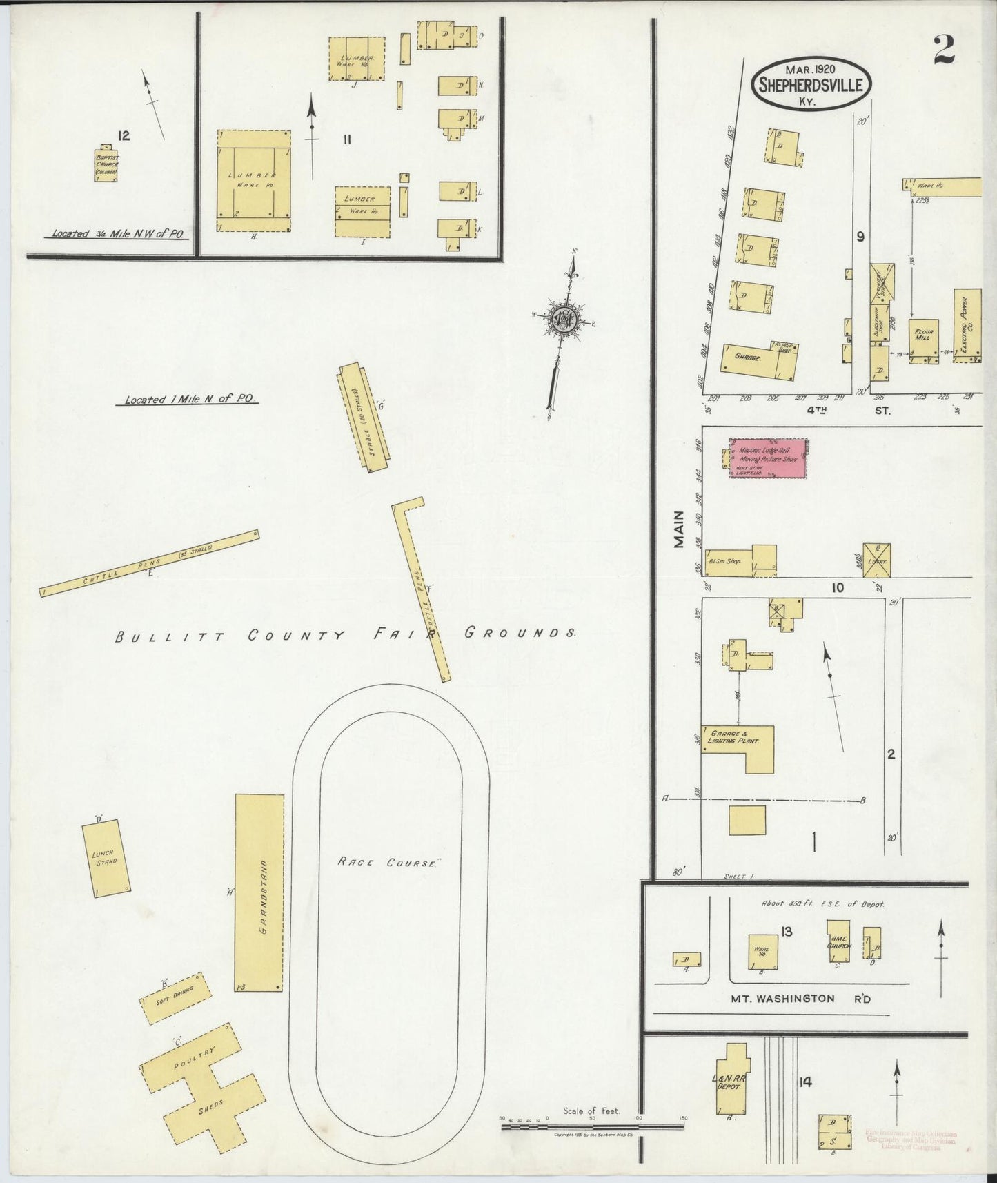 Sanborn Fire Insurance Map from Shepherdsville, Bullitt County, Kentucky (1920), Sheet #0002 - Historic Sanborn Fire Insurance Map Print, vintage old map wall art, antique decor, genealogy gift, Kentucky Kentucky map