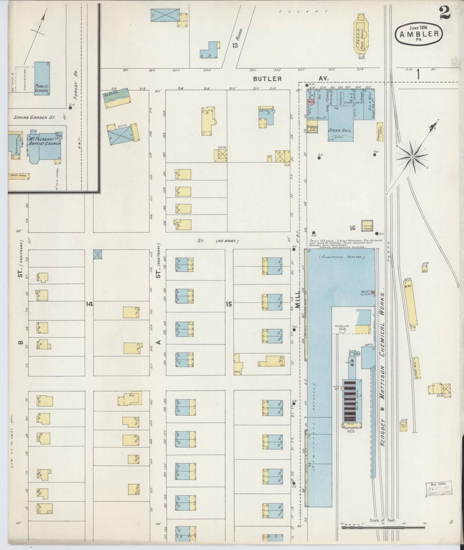 Sanborn Fire Insurance Map from Ambler, Montgomery County, Pennsylvania (1896), Sheet #0002 - Historic Sanborn Fire Insurance Map Print, vintage old map wall art, antique decor, genealogy gift, Pennsylvania Pennsylvania map