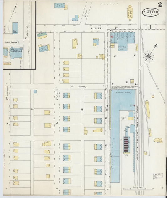 Sanborn Fire Insurance Map from Ambler, Montgomery County, Pennsylvania (1896), Sheet #0002 - Historic Sanborn Fire Insurance Map Print, vintage old map wall art, antique decor, genealogy gift, Pennsylvania Pennsylvania map