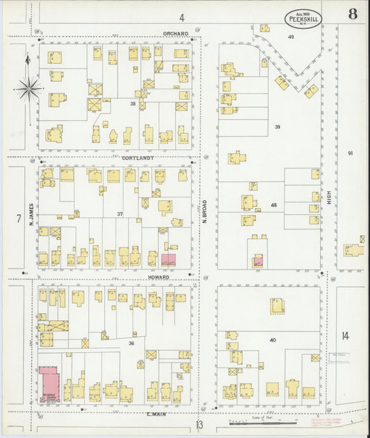 Sanborn Fire Insurance Map from Peekskill, Westchester County, New York (1900), Sheet #0008 - Historic Sanborn Fire Insurance Map Print, vintage old map wall art, antique decor, genealogy gift, New York New York map