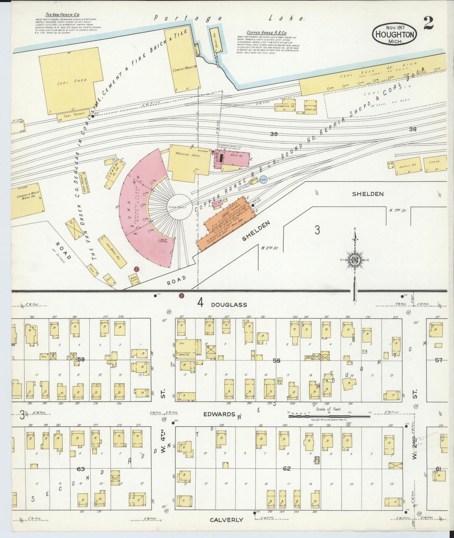 Sanborn Fire Insurance Map from Houghton, Houghton County, Michigan (1917), Sheet #0002 - Complete Map Set gallery image, historic Sanborn map, vintage wall art, Michigan Michigan