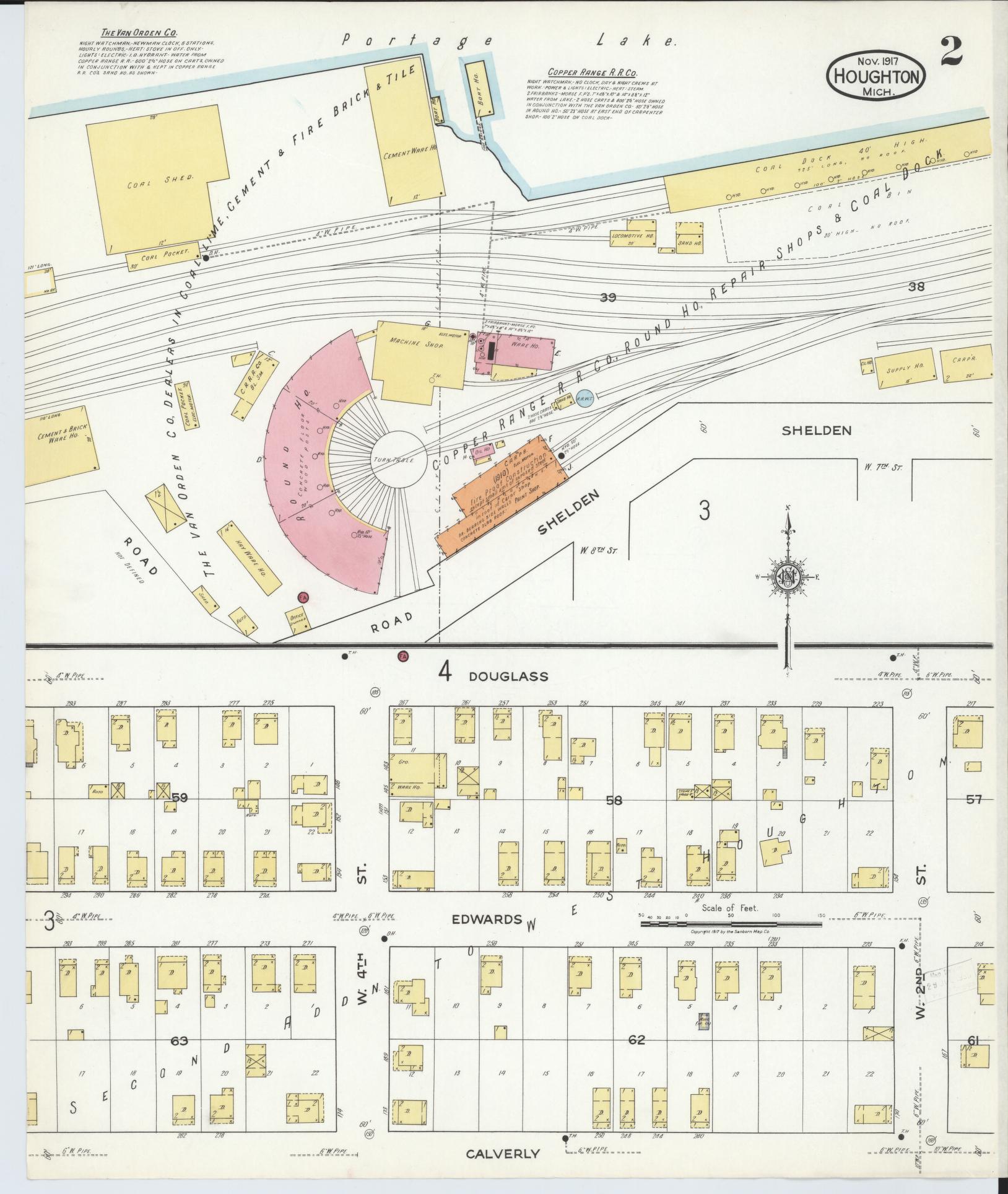 Sanborn Fire Insurance Map from Houghton, Houghton County, Michigan (1917), Sheet #0002 - Complete Map Set gallery image, historic Sanborn map, vintage wall art, Michigan Michigan