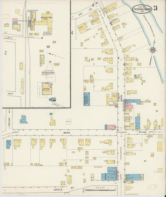 Sanborn Fire Insurance Map from Federalsburg, Caroline County, Maryland (1915), Sheet #0003 - Historic Sanborn Fire Insurance Map Print, vintage old map wall art, antique decor, genealogy gift, Maryland Maryland map