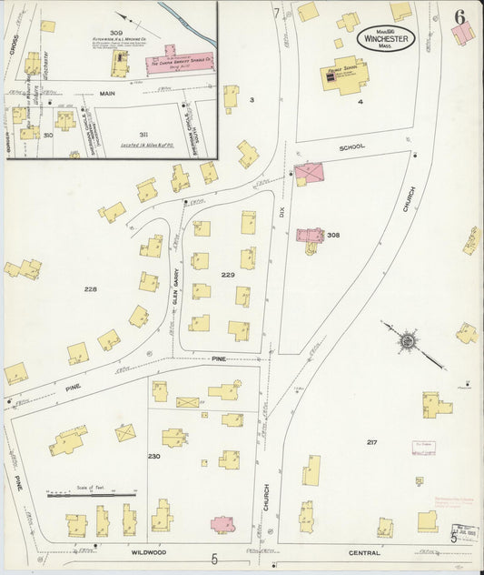 Sanborn Fire Insurance Map from Winchester, Middlesex County, Massachusetts (1910), Sheet #0006 - Historic Sanborn Fire Insurance Map Print, vintage old map wall art, antique decor, genealogy gift, Massachusetts Massachusetts map