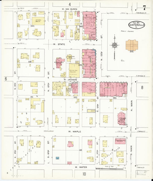 Sanborn Fire Insurance Map from Centerville, Appanoose County, Iowa (1913), Sheet #0007 - Historic Sanborn Fire Insurance Map Print, vintage old map wall art