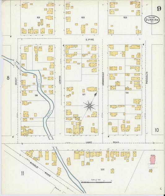 Sanborn Fire Insurance Map from Dunkirk, Chautauqua County, New York (1904), Sheet #0009 - Historic Sanborn Fire Insurance Map Print, vintage old map wall art, antique decor, genealogy gift, New York New York map