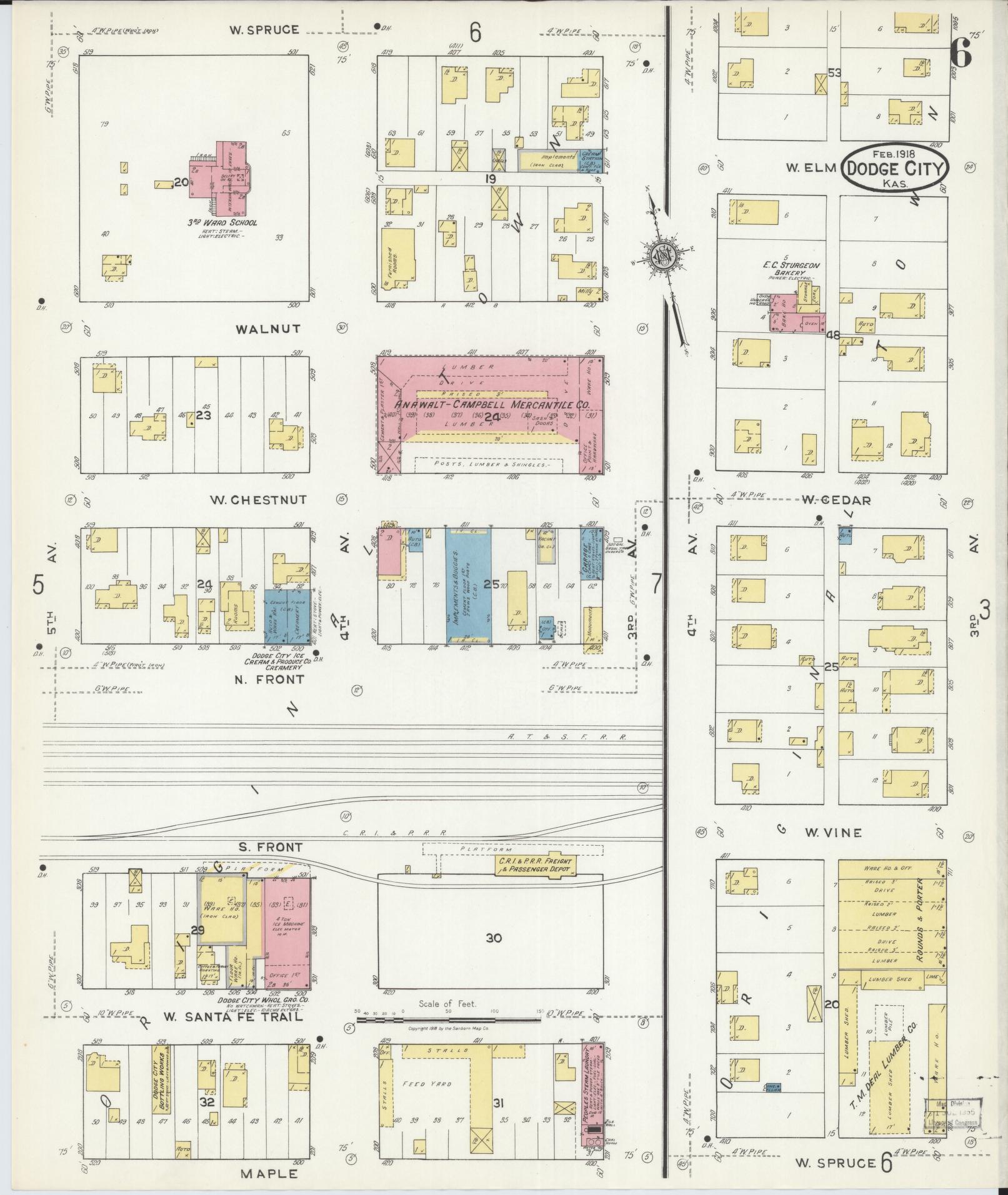 Sanborn Fire Insurance Map from Dodge City, Ford County, Kansas (1918), Sheet #0006 - Complete Map Set gallery image, historic Sanborn map, vintage wall art, Kansas Kansas