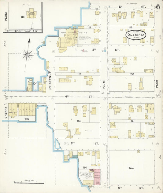 Sanborn Fire Insurance Map from Olympia, Thurston County, Washington (1891), Sheet #0006 - Historic Sanborn Fire Insurance Map Print, vintage old map wall art, antique decor, genealogy gift, Washington Washington map