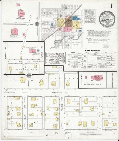 Sanborn Fire Insurance Map from Kinsley, Edwards County, Kansas (1920), Sheet #0001 - Complete Map Set gallery image, historic Sanborn map, vintage wall art, Kansas Kansas