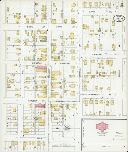 Sanborn Fire Insurance Map from Joplin, Jasper County, Missouri (1900), Sheet #0008 - Complete Map Set gallery image, historic Sanborn map, vintage wall art, Missouri Missouri