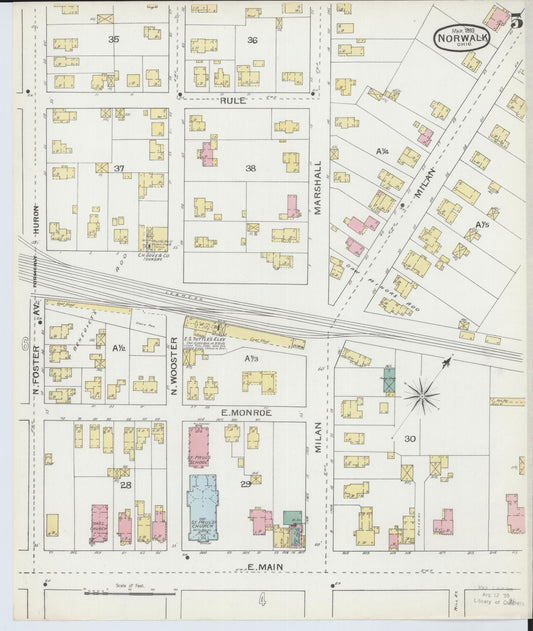 Sanborn Fire Insurance Map from Norwalk, Huron County, Ohio (1893), Sheet #0005 - Historic Sanborn Fire Insurance Map Print, vintage old map wall art, antique decor, genealogy gift, Ohio Ohio map