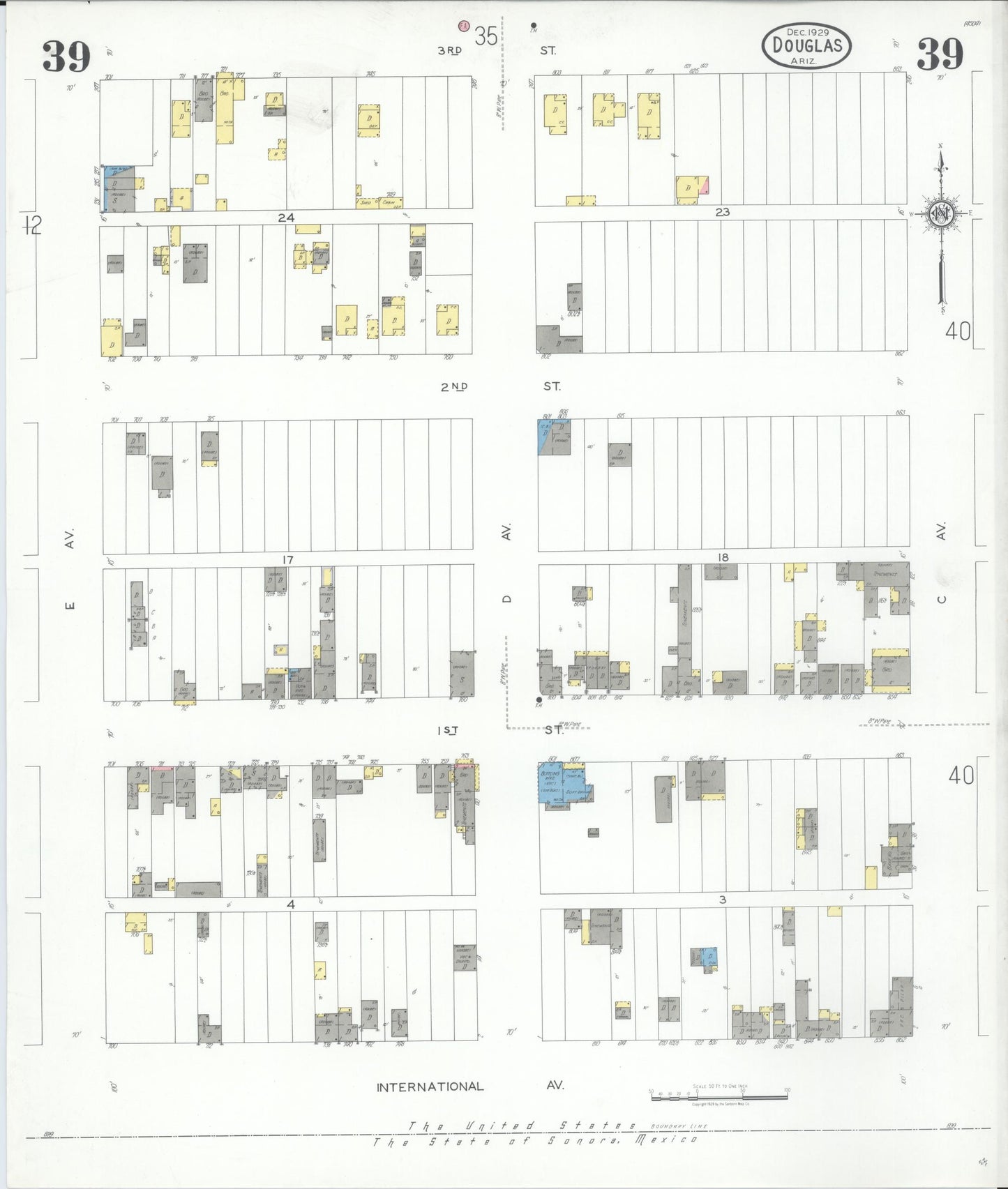 Sanborn Fire Insurance Map from Douglas, Cochise County, Arizona (1929), Sheet #0039 - Complete Map Set gallery image, historic Sanborn map, vintage wall art, Arizona Arizona