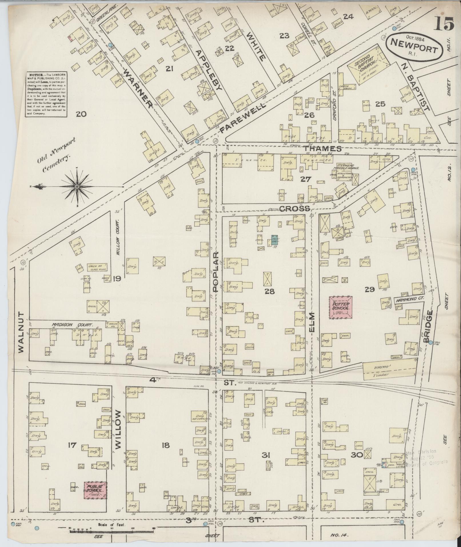 Sanborn Fire Insurance Map from Newport, Newport County, Rhode Island (1884), Sheet #0015 - Complete Map Set gallery image, historic Sanborn map, vintage wall art, Rhode Island Rhode Island