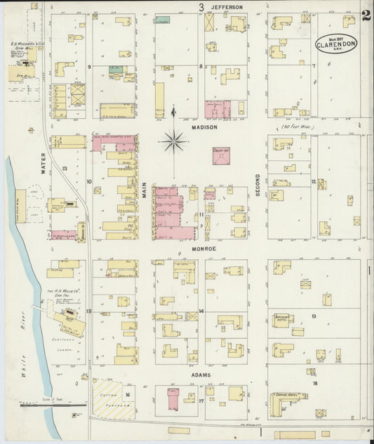 Sanborn Fire Insurance Map from Clarendon, Monroe County, Arkansas (1897), Sheet #0002 - Historic Sanborn Fire Insurance Map Print, vintage old map wall art, antique decor, genealogy gift, Arkansas Arkansas map