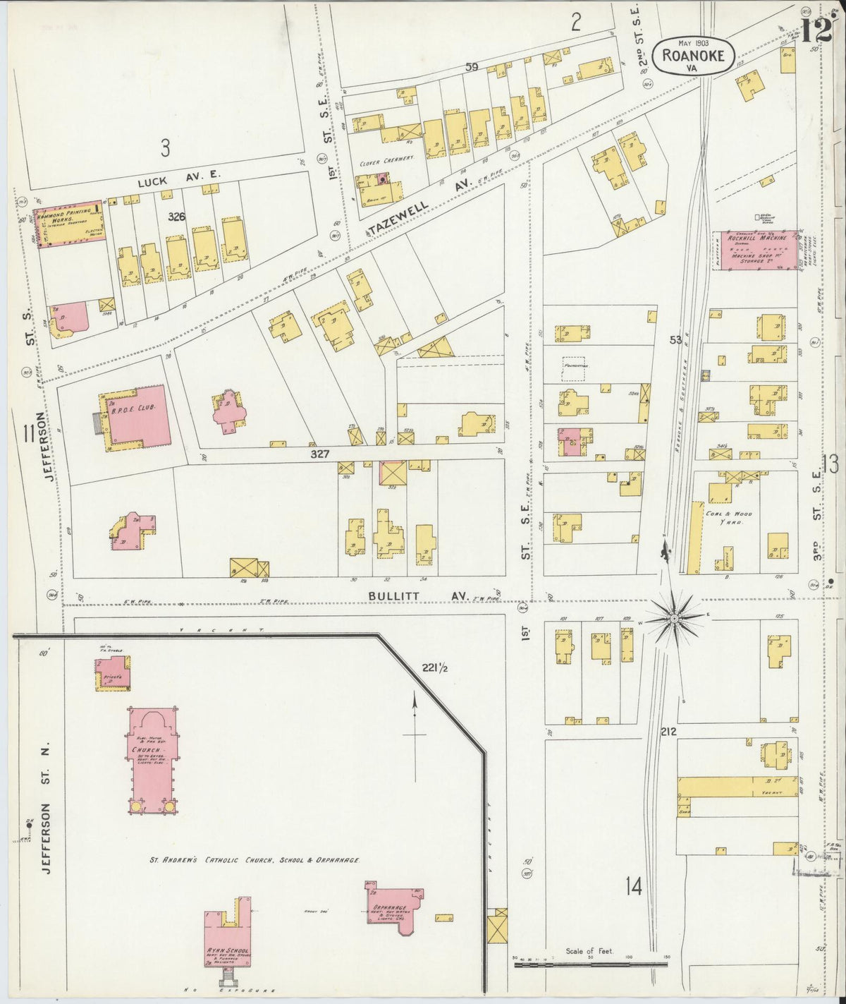 Sanborn Fire Insurance Map from Roanoke, Independent Cities, Virginia (1903), Sheet #0012 - Complete Map Set gallery image, historic Sanborn map, vintage wall art, Virginia Virginia