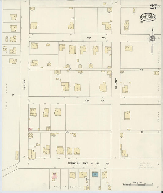 Sanborn Fire Insurance Map from Columbia, Maury County, Tennessee (1914), Sheet #0027 - Historic Sanborn Fire Insurance Map Print, vintage old map wall art, antique decor, genealogy gift, Tennessee Tennessee map