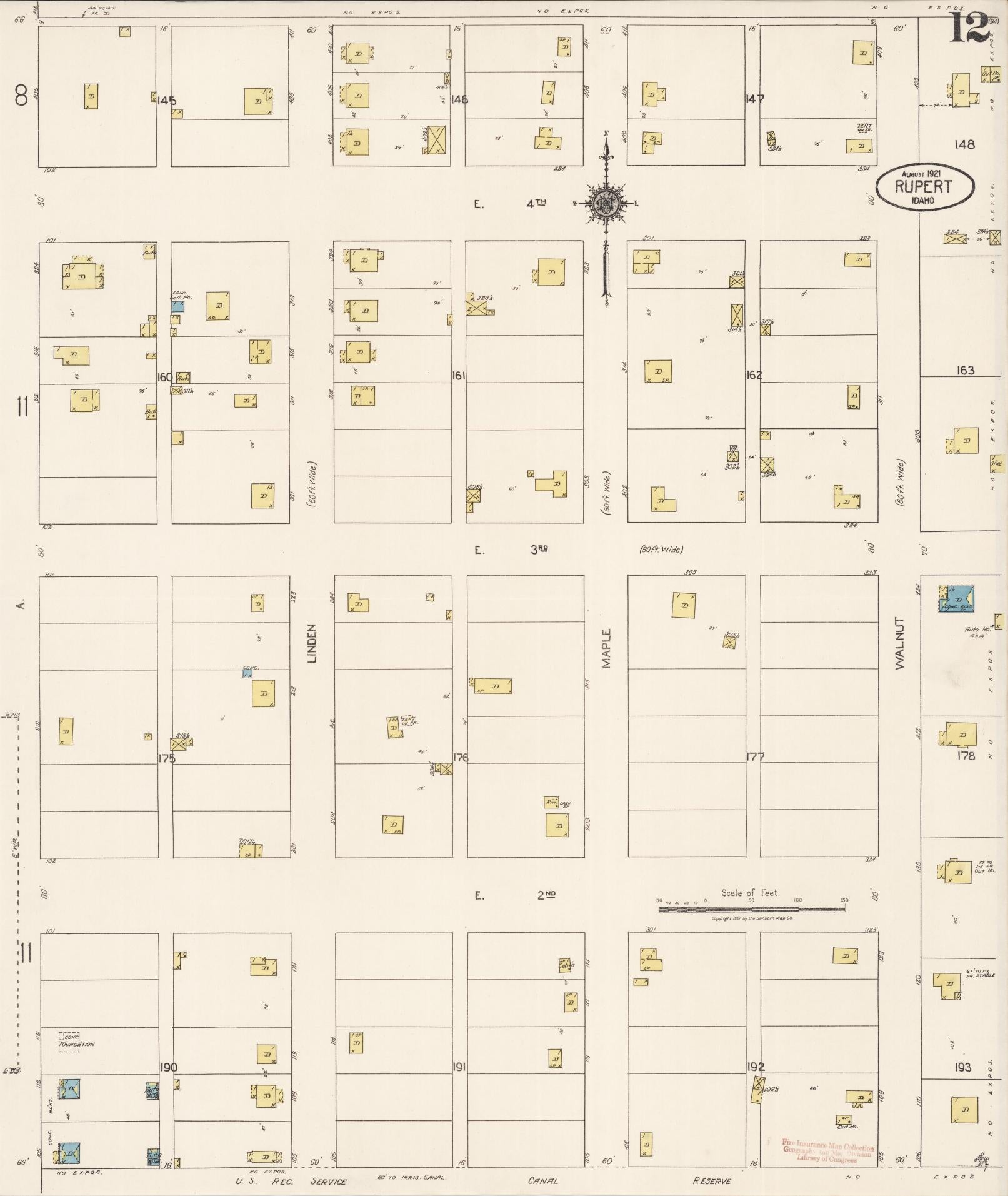 Sanborn Fire Insurance Map from Rupert, Minidoka County, Idaho (1921), Sheet #0012 - Historic Sanborn Fire Insurance Map Print, vintage old map wall art, antique decor, genealogy gift, Idaho Idaho map