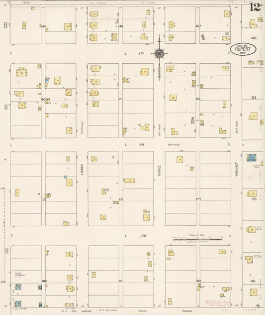 Sanborn Fire Insurance Map from Rupert, Minidoka County, Idaho (1921), Sheet #0012 - Historic Sanborn Fire Insurance Map Print, vintage old map wall art, antique decor, genealogy gift, Idaho Idaho map