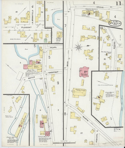 Sanborn Fire Insurance Map from Spencer, Worcester County, Massachusetts (1896), Sheet #0011 - Historic Sanborn Fire Insurance Map Print, vintage old map wall art, antique decor, genealogy gift, Massachusetts Massachusetts map